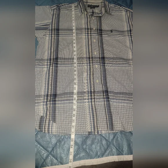 Ralph Lauren Blue and White Checkered Button Up Dress Shirt. Mens Size LG. - Picture 7 of 8